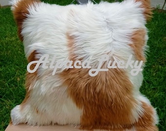 Alpaca lumbale sierkussen kussen gemaakt van natuurlijke alpaca erin, kussen alpacabont, kussensloop van pluizige wol, handgemaakte kussensloop
