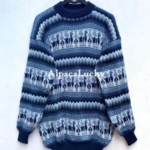 Turquoise Alpaca sweater, peruvian sweater, Unisex sweater, peruvian alpaca sweater, peruvian jacket, peru sweater, alpaca sweater Blue with White