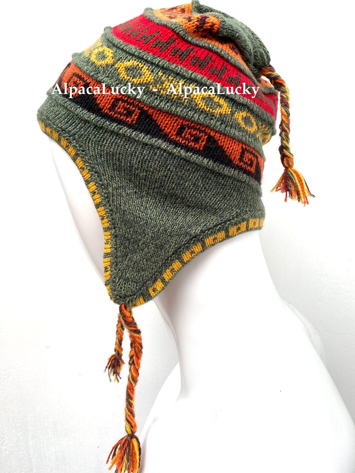 Peruvian Cap Unisex Peruvian Alpaca Hat Chullo With Earflaps 100% Lining Soft Fleece ...