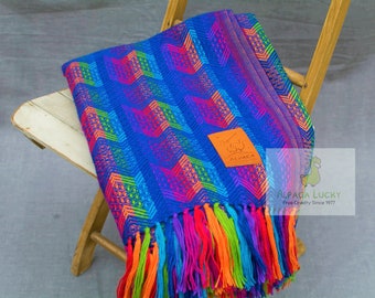Blaue Luxus Alpaka Wolle Decke Premium, Alpaka Decke, Decke Peru, Alpaka peruanische Decke, Wolldecke Tribal, native Decke