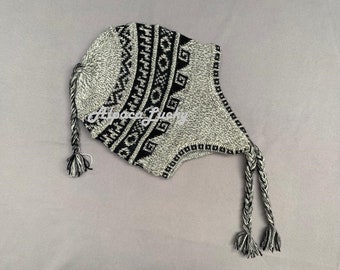 Hash Gray Unisex Peruvian Alpaca Hat chullo with Earflaps 100% Lining Soft Fleece Lining Beanie hat alpaca chullo peruvian hat peru hat