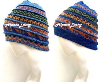LightBlue/Blue Unisex reversible beanie peruvian alpaca hat, wool beanie, alpaca beanie, alpaca hat, peruvian hat, peru hat, alpaca hat