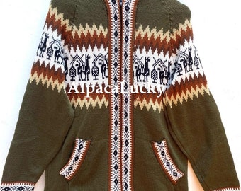 Green Oil Alpaca sweater, peruvian sweater, Unisex sweater, peruvian alpaca sweater, peruvian jacket, peru sweater, alpaca sweater