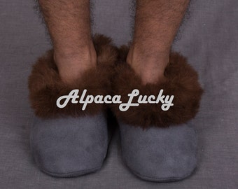 FreeCruelty Gray Alpaca Fur Slippers, unisex slippers, unisex alpaca bont slippers, bont slippers, zachte slippers, alpaca slippers