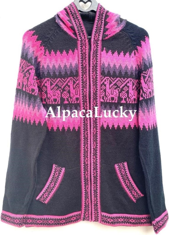 Suéter de alpaca negro con rosa, suéter peruano, suéter unisex, suéter  peruano de alpaca, chaqueta peruana, suéter peruano, suéter de alpaca