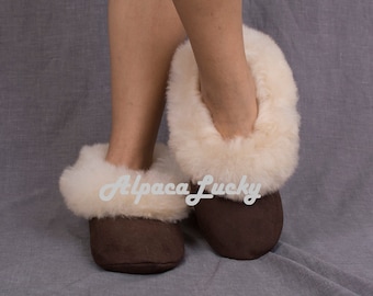 FreeCruelty Drak Brown Alpaca Fur Slippers, unisex slippers, unisex alpaca bont slippers, bont slippers, zachte slippers, alpaca slippers