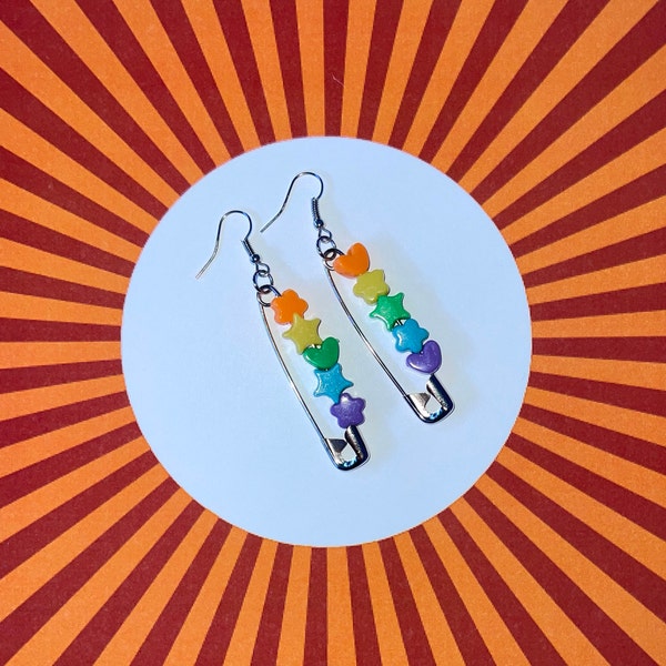 pride flag safety pin earrings // multiple pride flags // lesbian, gay, bisexual, transgender, pansexual, asexual, non binary, rainbow