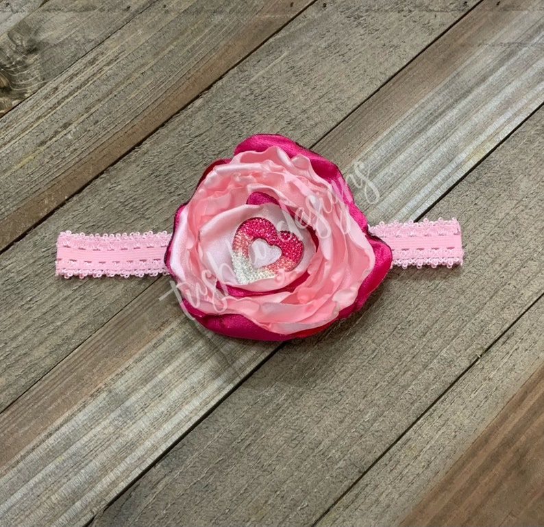 Pink Heart Rustic Lace Headband