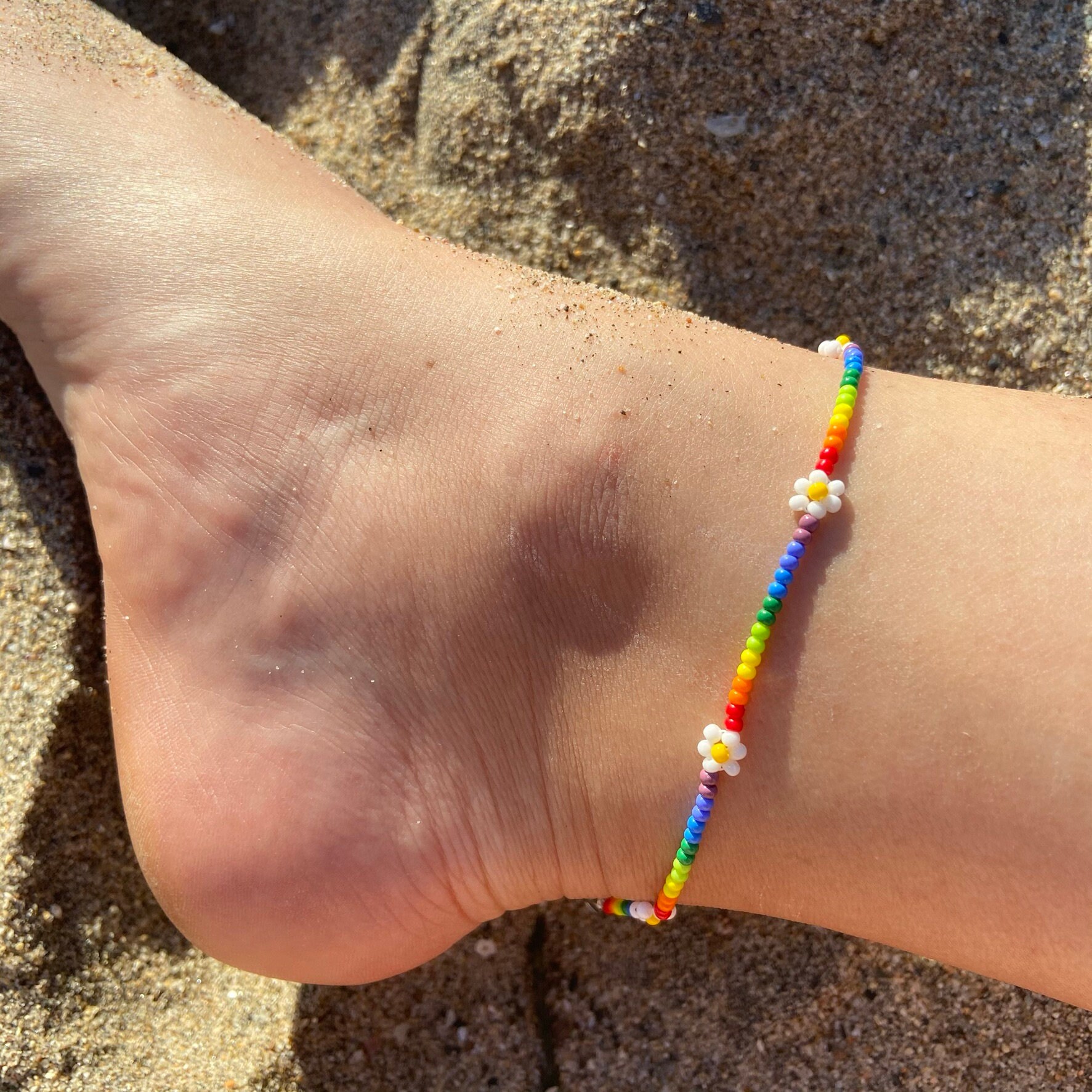 Daisies and Rainbows Beaded Anklet Seed Bead Anklet Beach - Etsy
