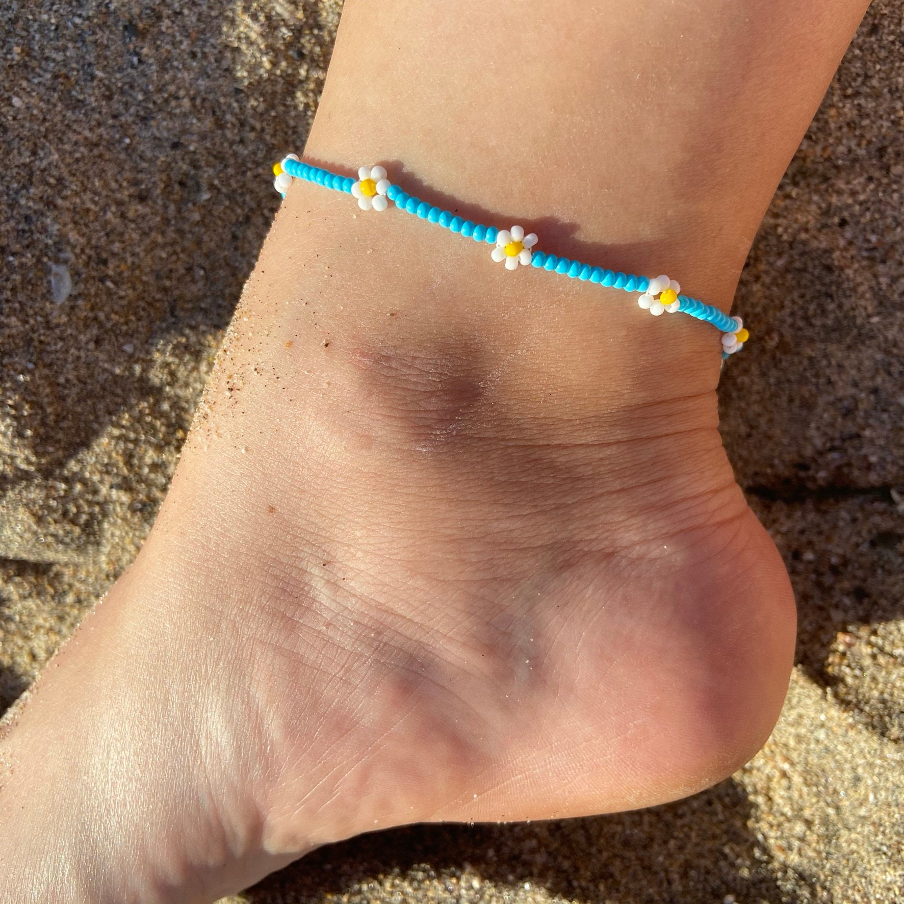 Bora Bora Beaded Anklet, Seed Bead Anklet, Beach Anklet, Flower Beaded