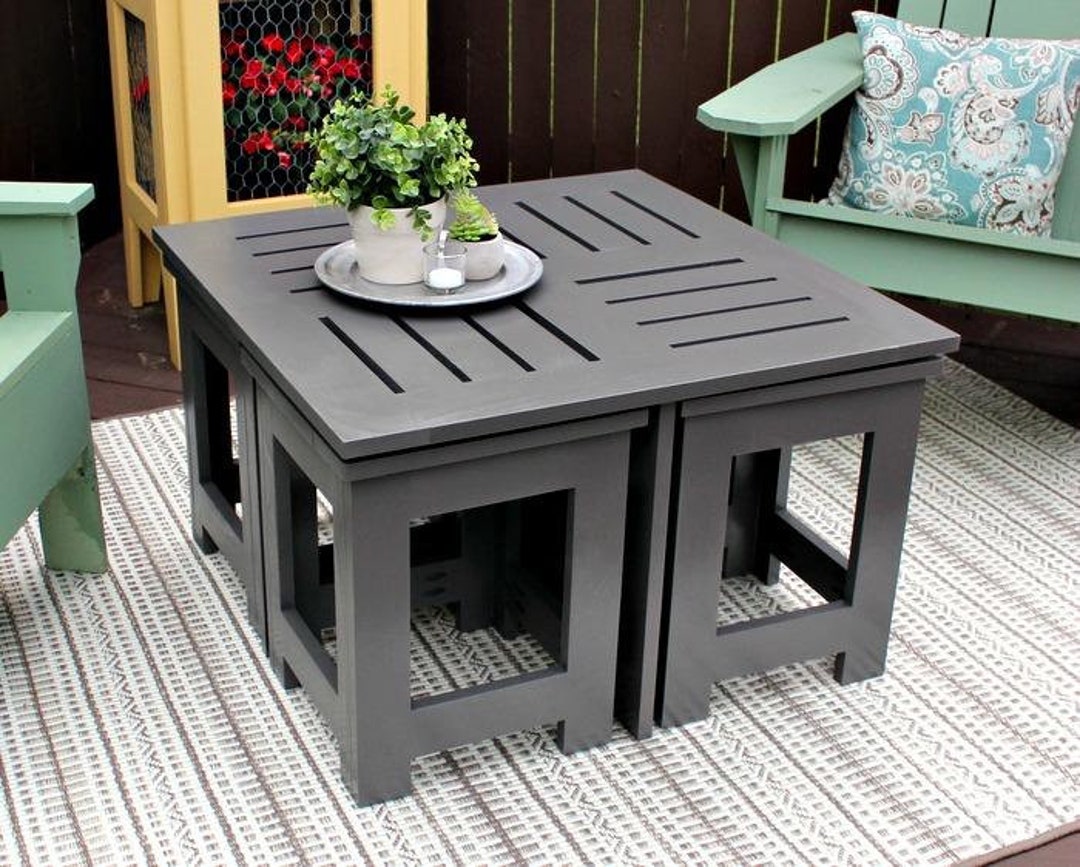 Terrasse Essset mit Versteckten Stuhlen Digitale Holzbearbeitungsplane. Handwerk Funktionale Eleganz OutdoorDiningSetPlane Etsy