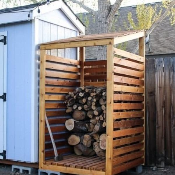 Outdoor Firewood Storage Rack Downloadable Plans. Organize & Beautify Your Outdoor Space. DIY Woodworking Project. #OutdoorStorage