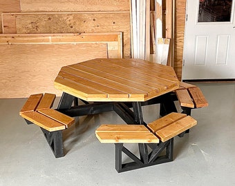 DIY Achteck Picknickbank. Revamp Outdoor Gatherings: Umfassende digitale Blaupausen #OctagonPicnicBenchPlans #OutdoorWoodworking