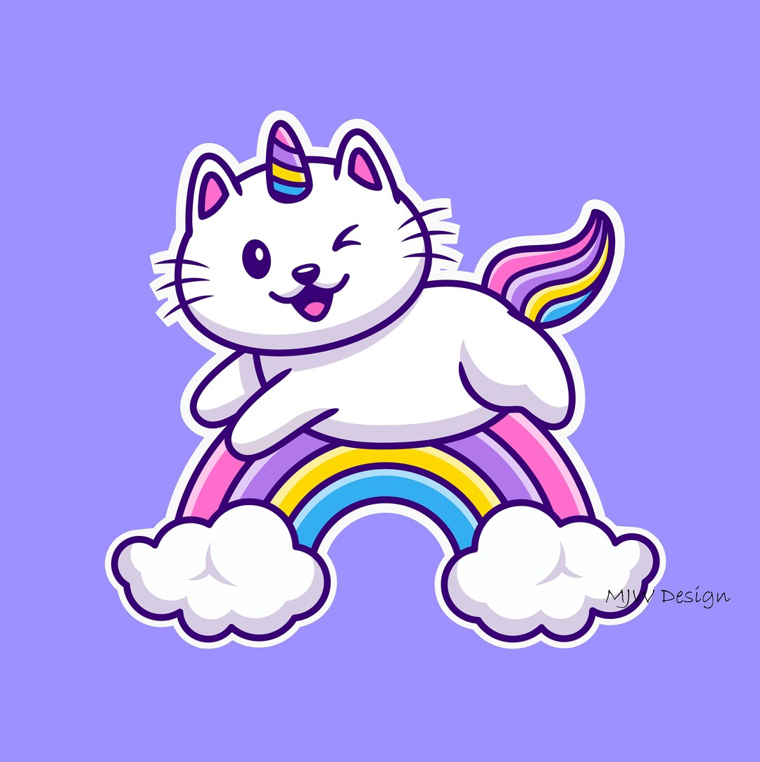 Cute Caticorn Rainbow Sticker Print and Cut Digital Stickers / Etsy