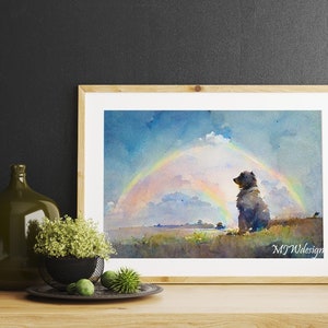 Dog Memorial Rainbow Bridge Watercolour Painting Cherish Their Memory. Digital print download. Honour Your Beloved Pet!