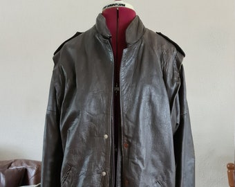 Oversized Vintage 1970s Real Brown Leather Jacket