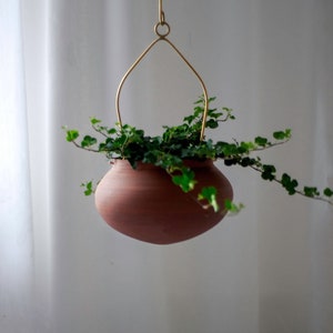 Hanging Flower Pot, Ceramic Hanging Planter, Brown Clay Planter, Wheel Thrown Planter