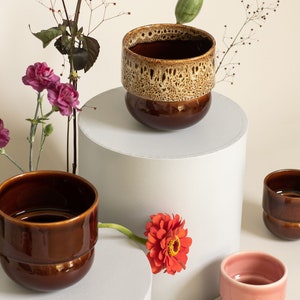 Ceramic Flower Pot, Handmade Pot, Vintage Boho Flower Pot, honey image 6
