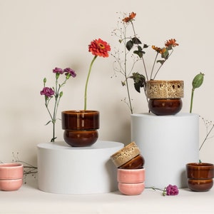 Ceramic Flower Pot, Handmade Pot, Vintage Boho Flower Pot, honey image 5