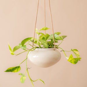 Hanging Flower Pot | Ceramic Hanging Planter | Brass | Cream-Colored