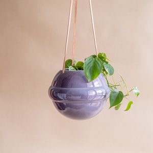 Hanging Planter, Pink Ceramic Hanging Planter, Leather Pedenat, Unique Pot, Ball Flower Pot, Plant Lover Gift
