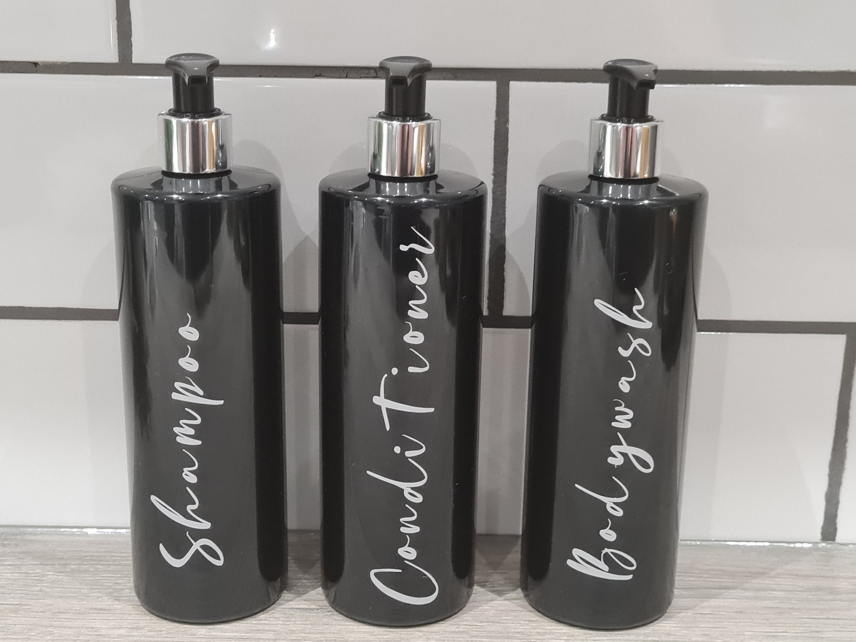 Personalised Refillable Reusable 500ml black pump bottles Etsy