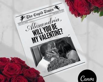 Valentinstag / Freundin / Heirate mich Zeitungsvorlage - Bearbeitbar auf Canva