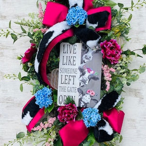 Farmhouse Spring Summer Everyday Pink Cow Swag Wreath
