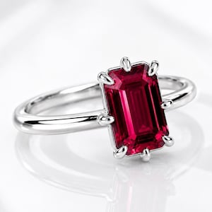 Ruby Engagement Ring, Emerald Cut Ruby Ring, Red Gemstone Ring, Vintage Ruby Bridal Ring, Solitaire Statement Ring, Elegant Promise Ring