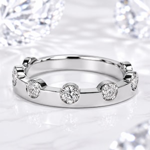 Bezel Set Cubic Zirconia Ring, Minimalist Wedding Band, Sterling Silver Diamond Band, Stackable Eternity Ring, Anniversary Gift