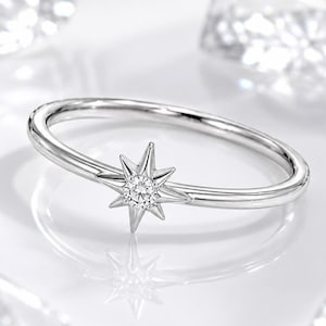 Starburst CZ Ring, Celestial Engagement Ring, Sunburst Solitaire Ring, Minimalist Sterling Silver Ring, Dainty Promise Ring, Gift for Her
