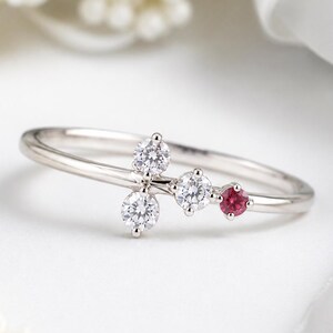 Ruby Cluster Ring, CZ Accent Ring, Minimalist Sterling Silver Ring, July Birthstone Gift, Stacking Promise Ring for Women