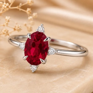 Ruby Solitaire Ring, Oval Ruby Ring, July Birthstone Jewelry, Minimalist Engagement Ring, Handmade Promise Ring for Women
