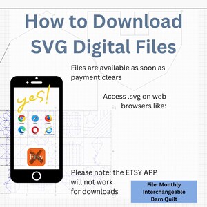 The image is a promotional graphic for a software application called ETSY, which allows users to download digital files. The image features a smartphone displaying the ETSY app, and it includes text providing information about the app's availability and how to download it.