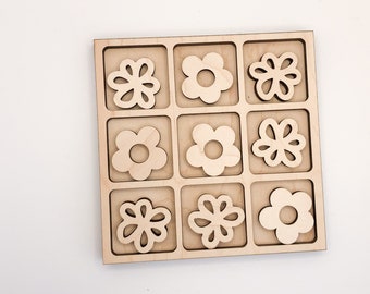 Tic Tac Toe Board Game, Flower SVG Laser Cut File, Laser Cut Vector