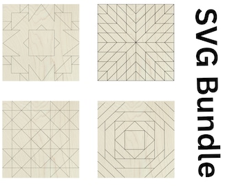 Set of 4 Geometric Barn Quilt SVG Cut File Bundle, Classic Farmhouse Patchwork, Boho HST Stars