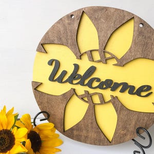 Sonnenblume SVG Willkommensschild, Türschild SVG, benutzerdefinierte Holzschilder Laser geschnitten Dateien