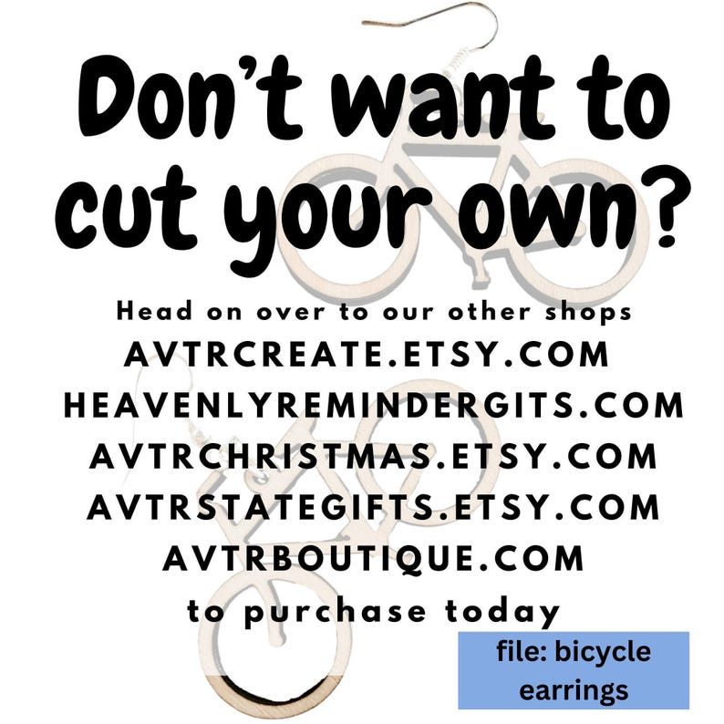 a message encouraging people to purchase bicycle earrings from the website AVTRACE.