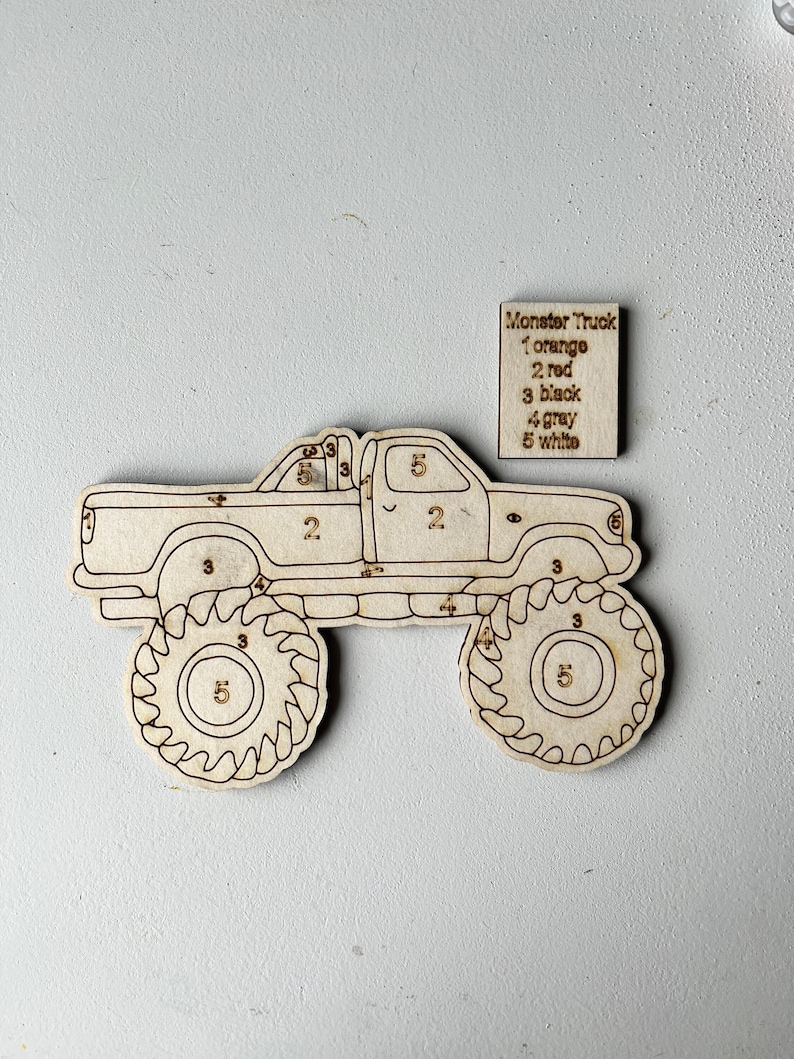 Monster Truck SVG Paint by Number Kit, Kids Paint Kit Laser Cut Files, Lightburn and Glowforge Files