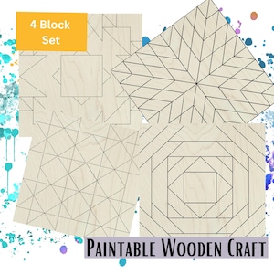 Juego de 4 archivos SVG de corte de colcha de granero geométrica, patchwork de granja clásico, estrellas HST bohemias