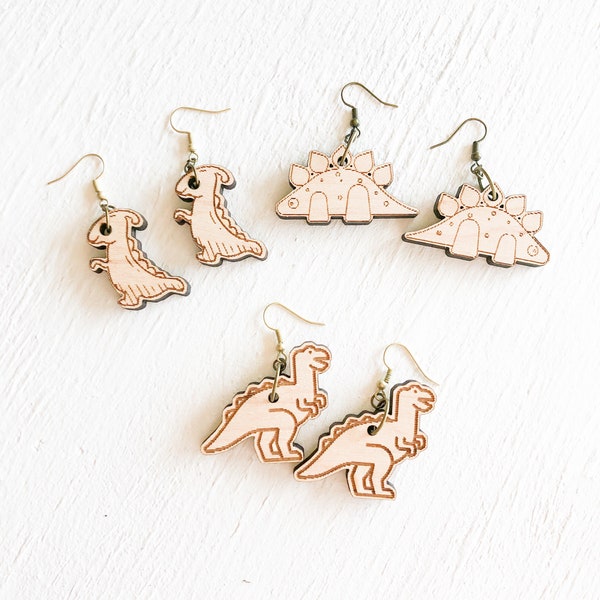 Dinosaur Earrings SVG Glowforge Files, Dinosaur Jewelry Novelty Earrings Laser Cut Files