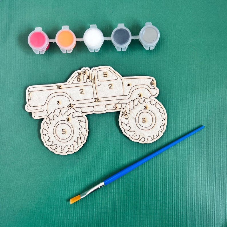 Monster Truck SVG Paint by Number Kit, Kids Paint Kit Laser Cut Files, Lightburn and Glowforge Files