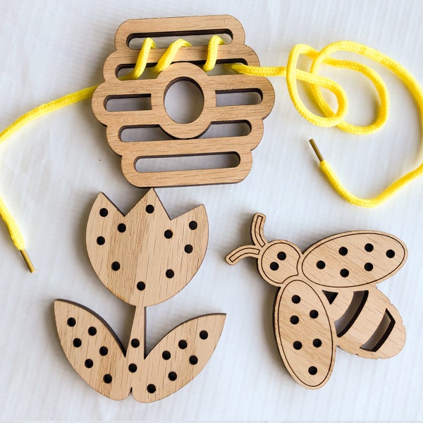 Fichiers découpés au laser Glowforge Lacing Toy Games for Kids, Bee SVG