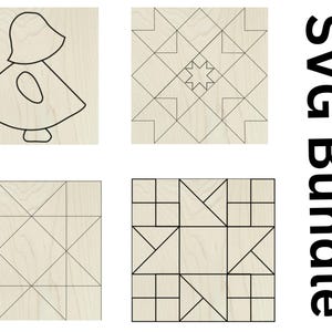 Juego de 4 archivos SVG de corte para colcha de granero, patchwork clásico de granja, chica holandesa, bohemio, cuadrado HST, doble amistad