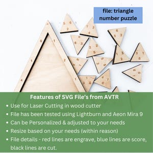 a wooden puzzle with numbered pieces, and it is described as a "number puzzle" and a "triangle number puzzle".