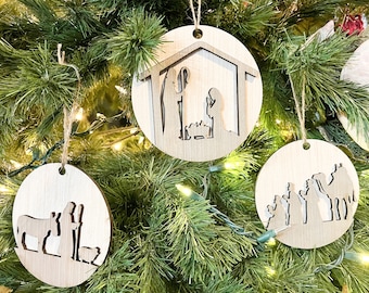 Nativity SVG Christmas Ornaments, Laser Cut File with Oh Holy Night SVG and Silent Night SVG