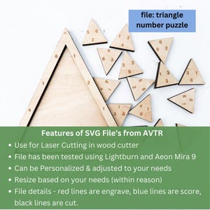 a wooden puzzle with numbered pieces, and it is described as a "number puzzle" and a "triangle number puzzle".