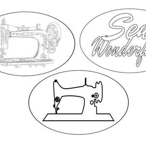 Set of 3 Vintage Sewing Machine SVG Cut File for Laser Machines, Oval Fridge Magnets, Pincushion, Engraved Gifts
