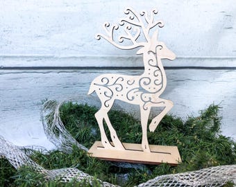 Renna tagliata al laser per mensola SVG / Decorazione natalizia da mensola SVG / Inkscape, Lightburn, Glowforge, Cricut, Silhouette Renna 3D