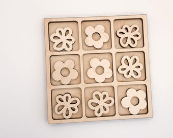 Tic Tac Toe Board Game, Flower SVG Laser Cut File, Laser Cut Vector | Inkscape, Lightburn, Glowforge Fun Laser Project Digital File